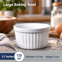 White Ceramic Ramekin Baking Dish Round Fluted Souffle Bowl