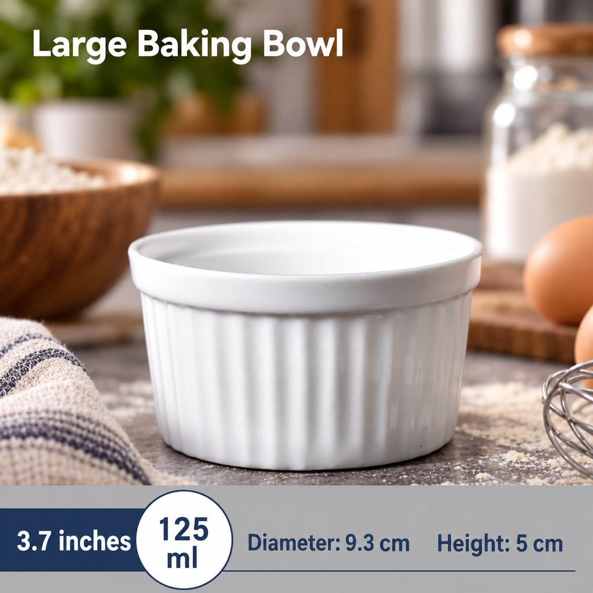 White Ceramic Ramekin Baking Dish Round Fluted Souffle Bowl