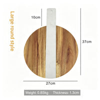 Round Acacia Wood and Marble Inlay Cutting Board with Handle Kitchen Chopping Board Serving Tray Modern Rustic Kitchen Tool
