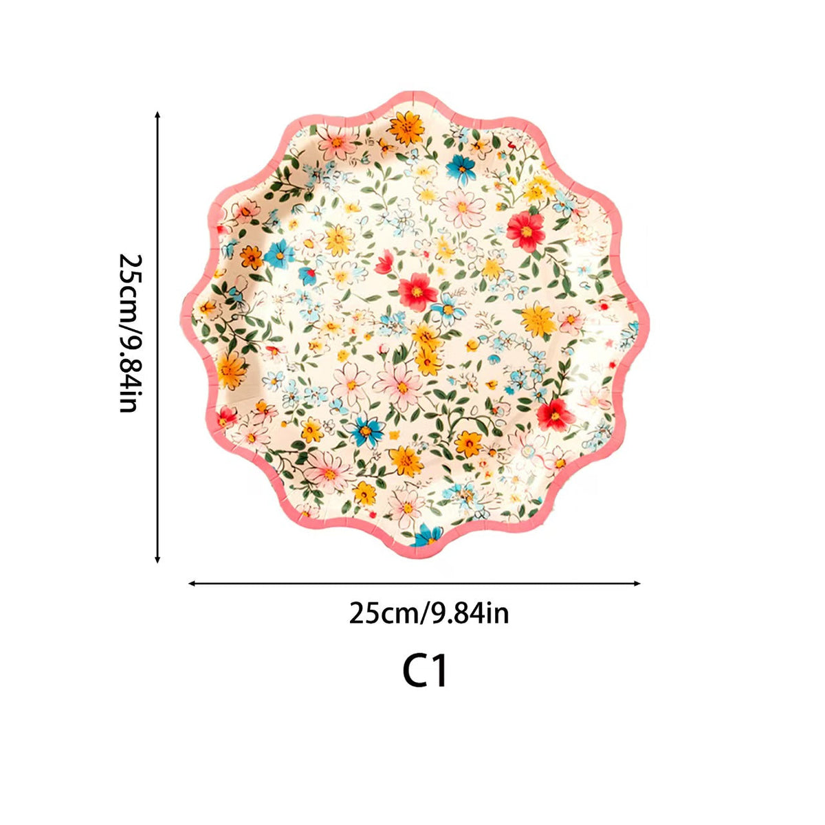 Scalloped Paper Party Plates Disposable 12-Sided Festive Tableware