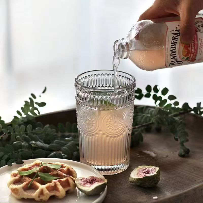 Embossed Glass Drinking Cup Vintage Style Tumbler