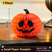 Halloween Honeycomb Paper Pumpkin Decoration, Orange Jack-O-Lantern Tabletop Decor, With or Without Witch Hat