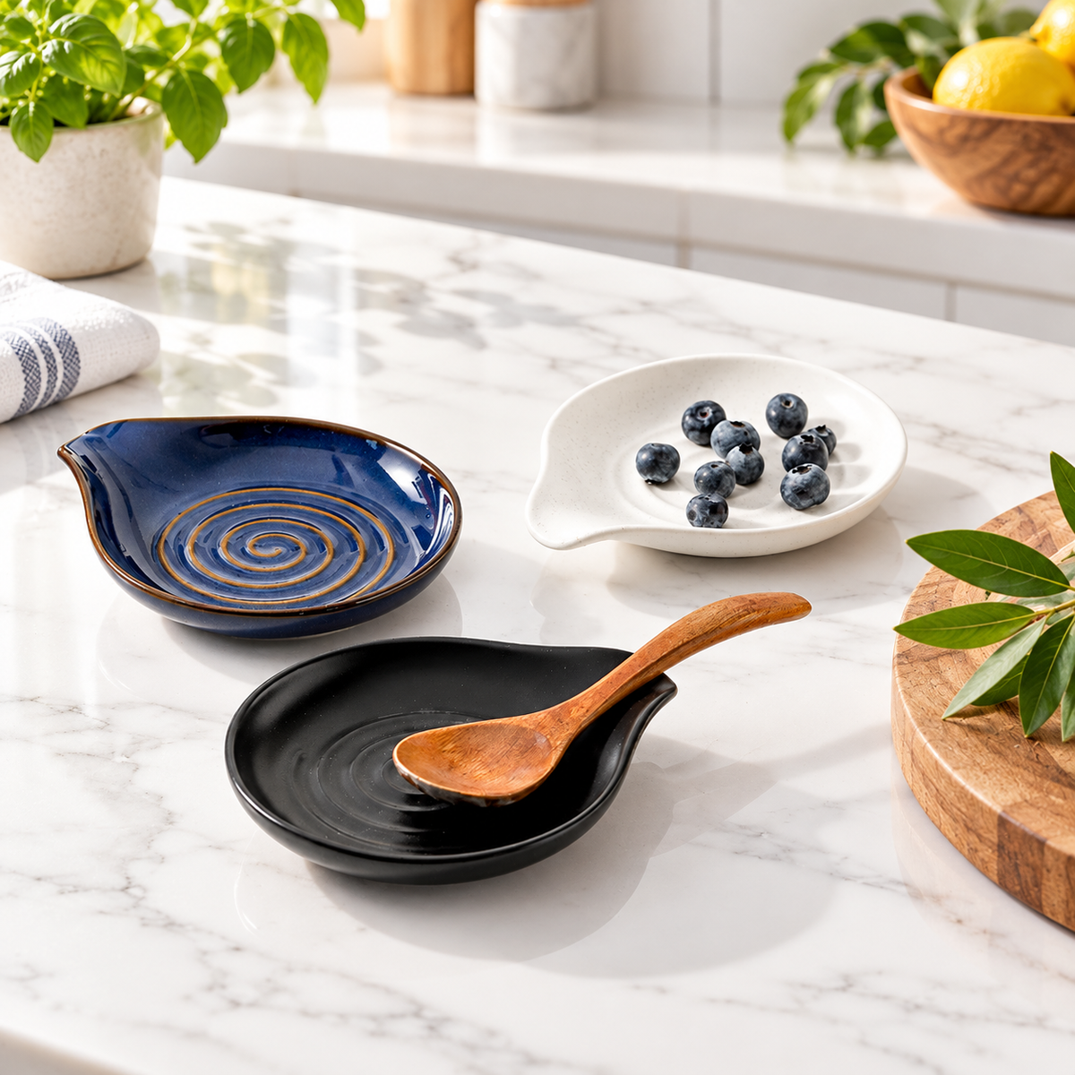 Ceramic Spoon Rest Spiral Design Decorative Ladle Holder