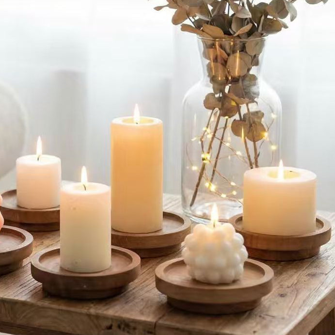 Natural Wood Candle Tray Rustic Decor Base