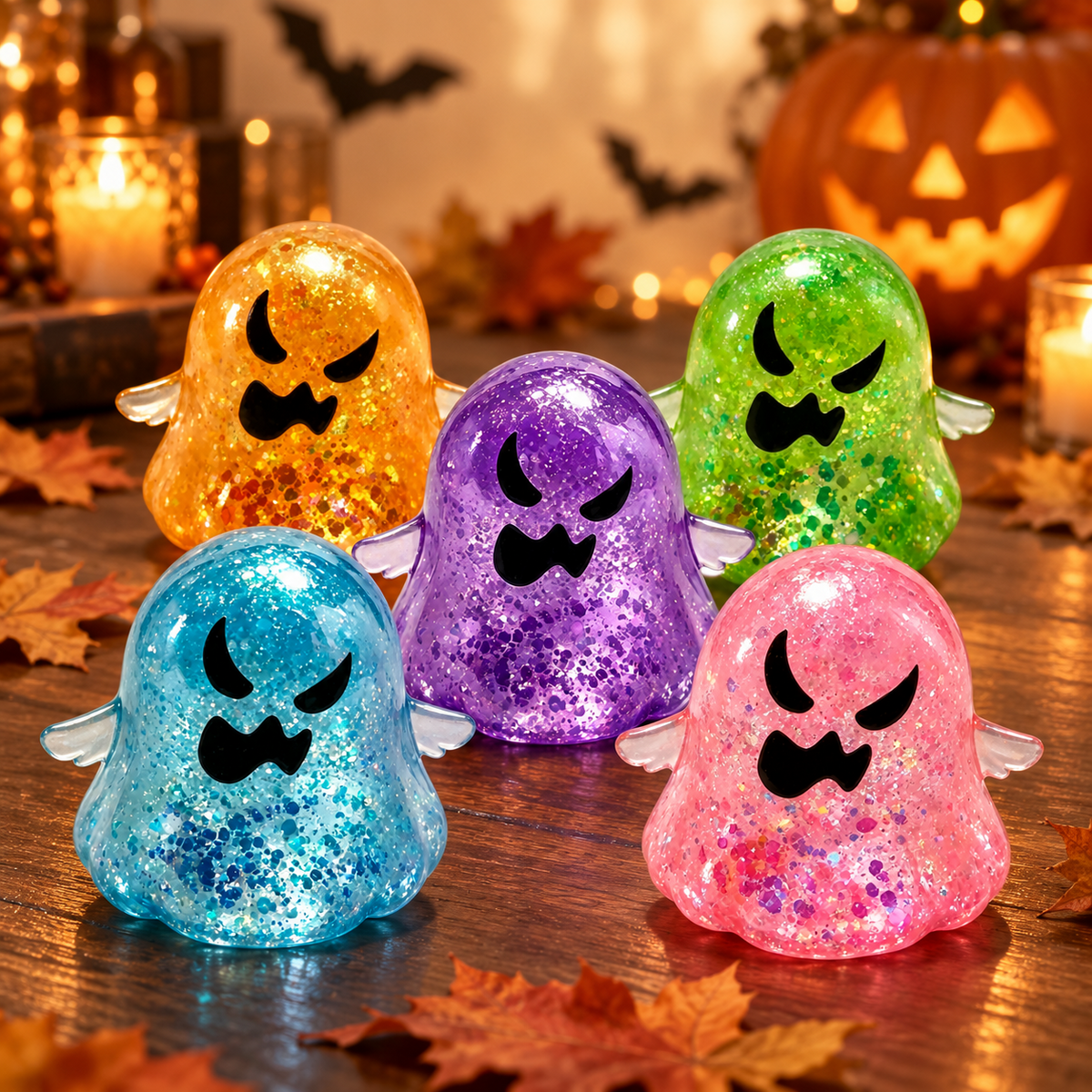 Halloween Ghost Squishy Toys – Glitter Ghost Stress Relief Fidget Toys, Soft Squeeze Toys for Kids Party Favors