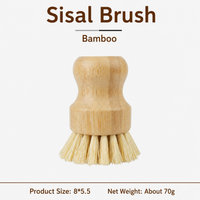 Natural Hardwood Pot Scrubber Brush with Sisal & Coconut Fiber Bristles, Heavy-Duty Kitchen Cleaning Brush