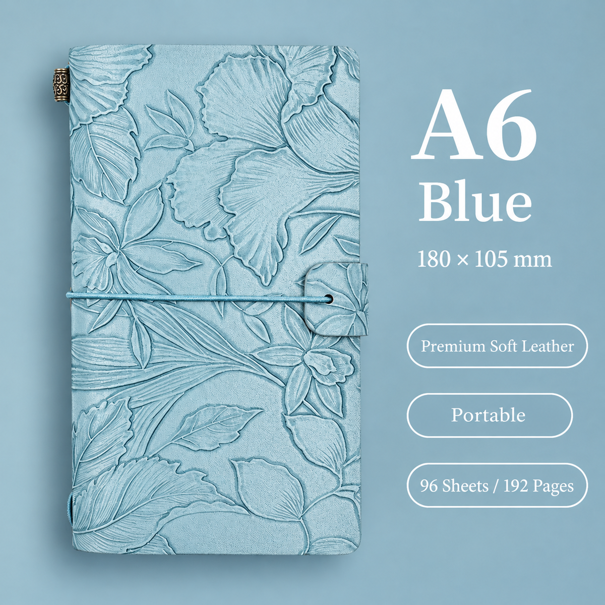 Floral Embossed Journal with Elastic Closure in Four Pastel Colors