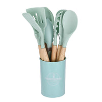 12-Piece Silicone Kitchen Utensil Set with Wooden Handles for Nonstick Cookware