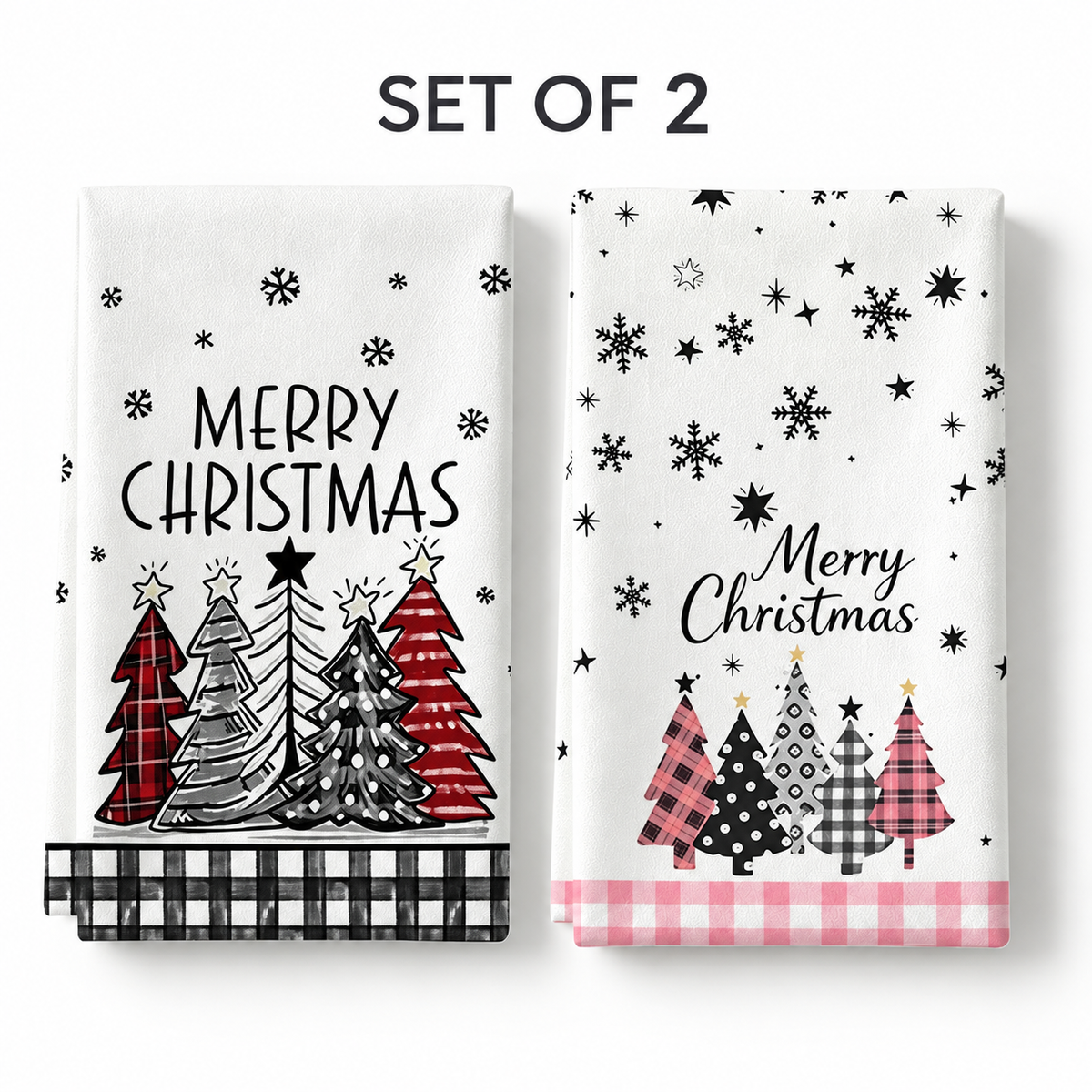 40 × 60 cm Set of 2 Christmas Microfiber Kitchen Towels – Polyester Dish Towels