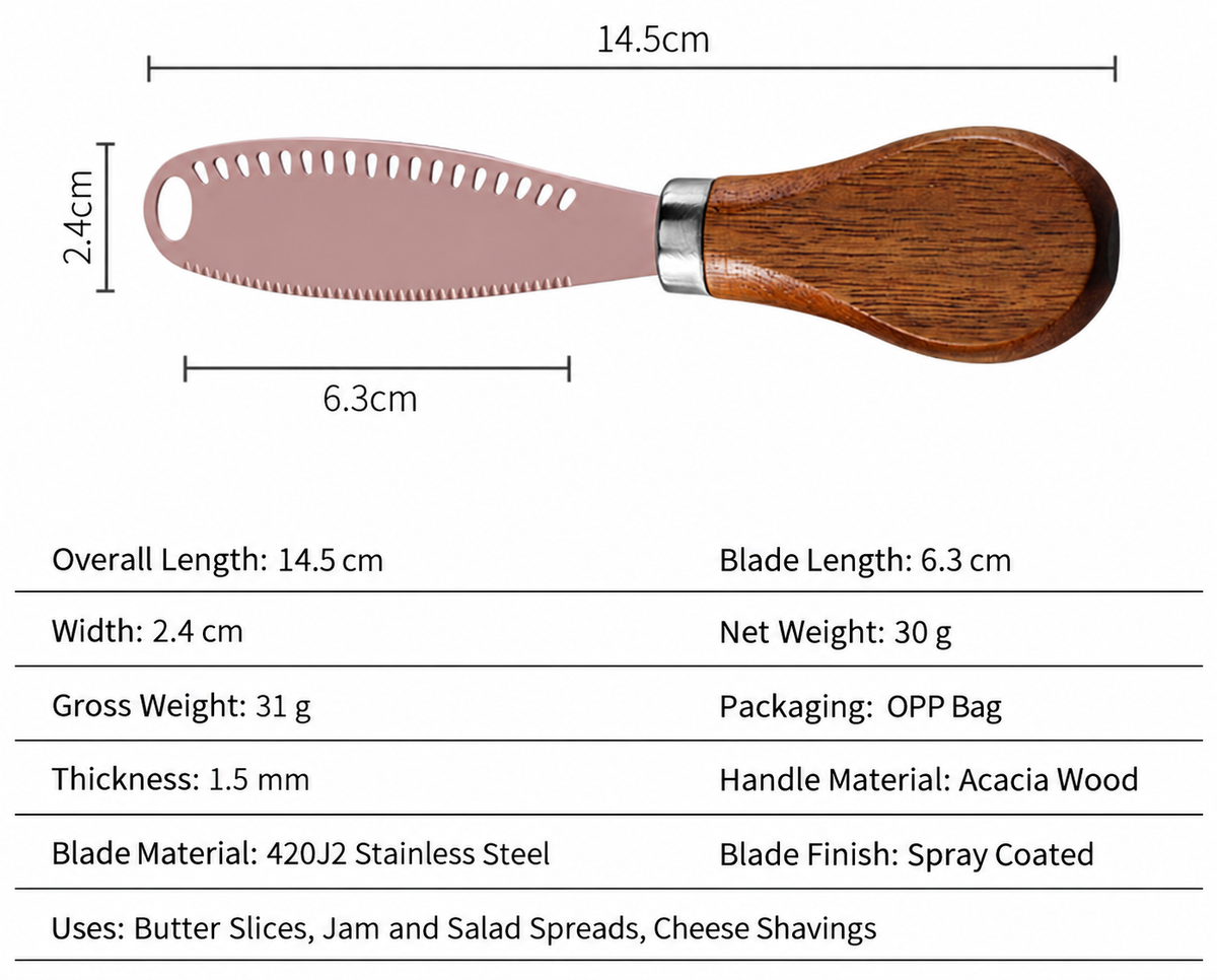 Stainless Steel Butter Knife – Serrated Cheese Spreader with Acacia Wood Handle
