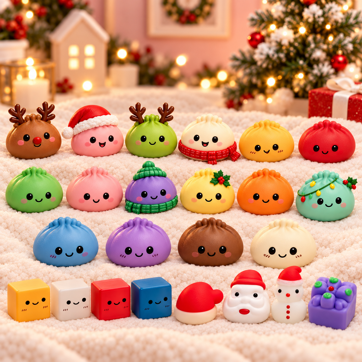 Christmas Dumpling Squishy Advent Calendar, 24-Piece TPR Sensory Toy Set with Festive Characters
