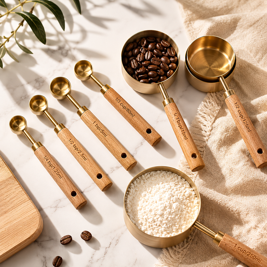 Acacia Wood Handle Measuring Spoons Set – Stainless Steel Coffee Scoop Set