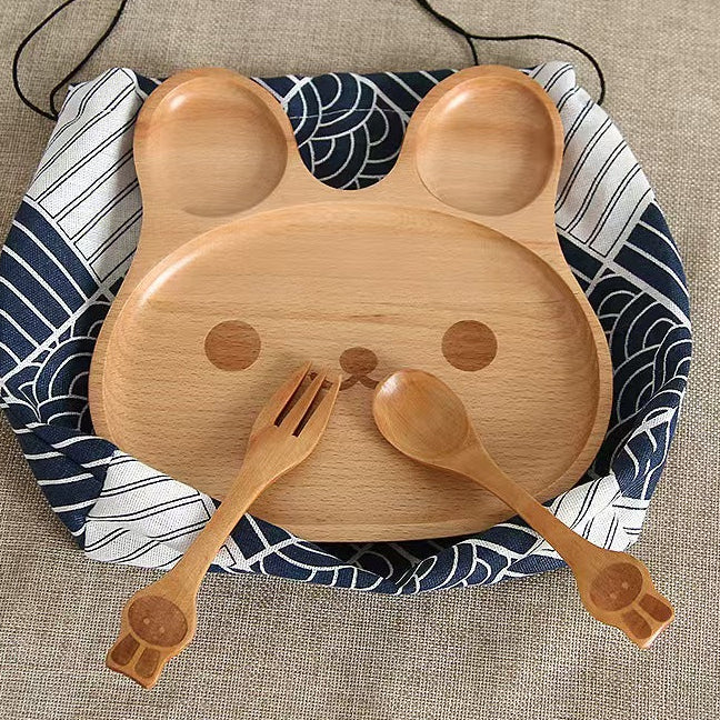Beech Wood Bunny Shaped Kids Plate