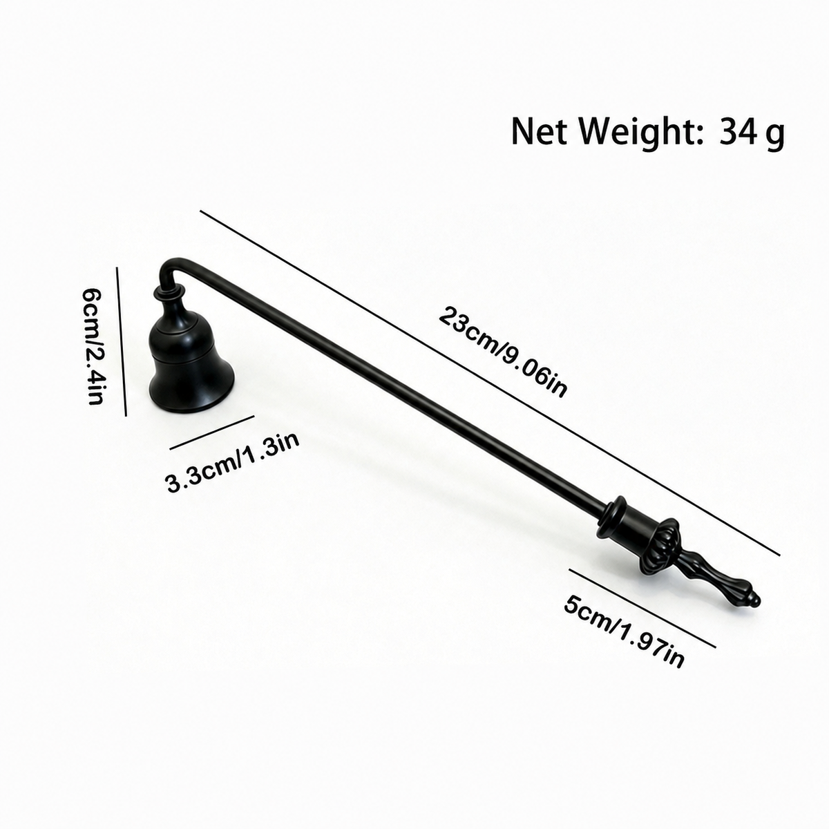 Long Handle Candle Snuffer – Metal Bell-Shaped Wick Extinguisher for Taper Candles, Jar Candles, Home Decor, Wedding & Fireplace Use