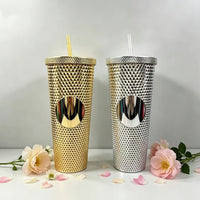 24oz Electroplated Plastic Straw Cup Double Layer Tumbler Colorful Finish Portable Beverage Cup