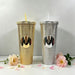 24oz Electroplated Plastic Straw Cup Double Layer Tumbler Colorful Finish Portable Beverage Cup