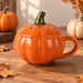 Halloween Pumpkin Ceramic Mug with Lid, 300 Ml Orange Coffee Cup, Fall Drinkware and Autumn Home Décor