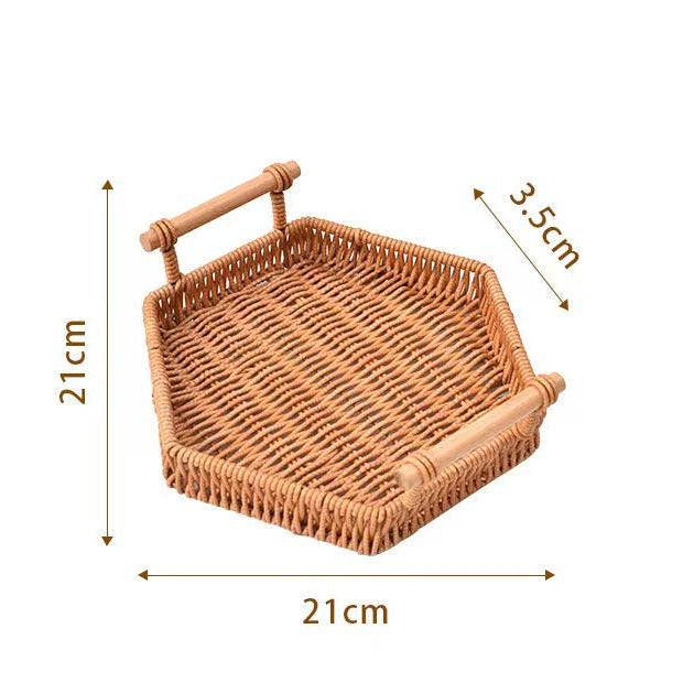 Faux Rattan Serving Tray Snack Storage Plate