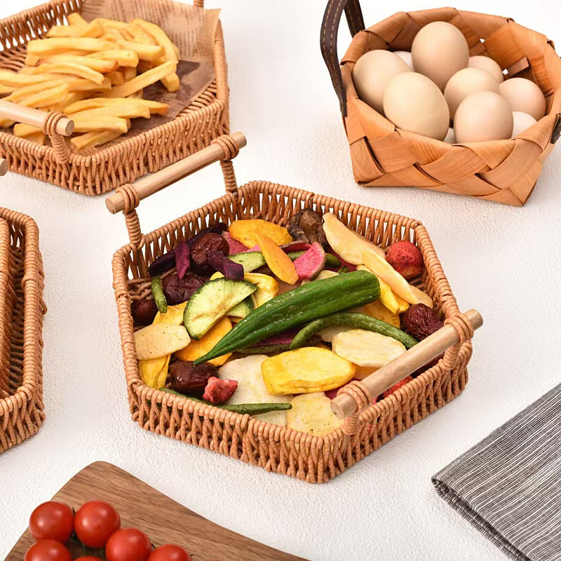 Faux Rattan Serving Tray Snack Storage Plate