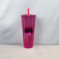 24oz Plastic Double Wall Straw Tumbler Color Plated Finish Large Capacity Travel Drink Cup