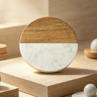 Round Acacia Wood and Marble Trivet Heat Resistant Hot Pad Kitchen Counter Protector Wooden Stone Pot Holder