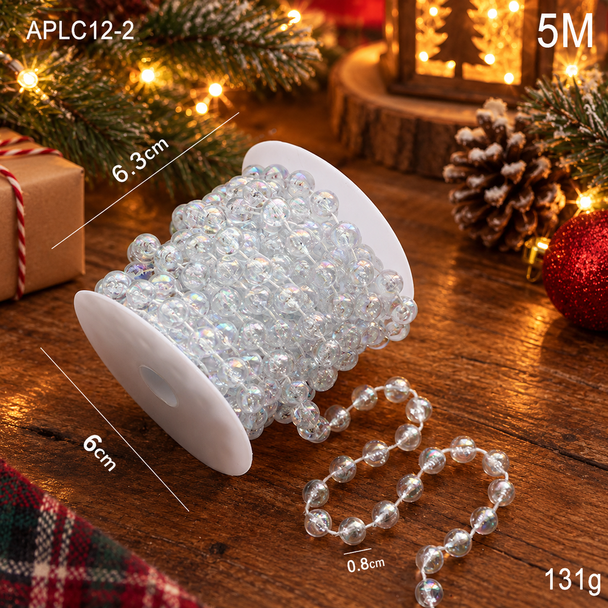 Clear Acrylic Crystal Bead Garland Christmas Tree Hanging Decorative Strand
