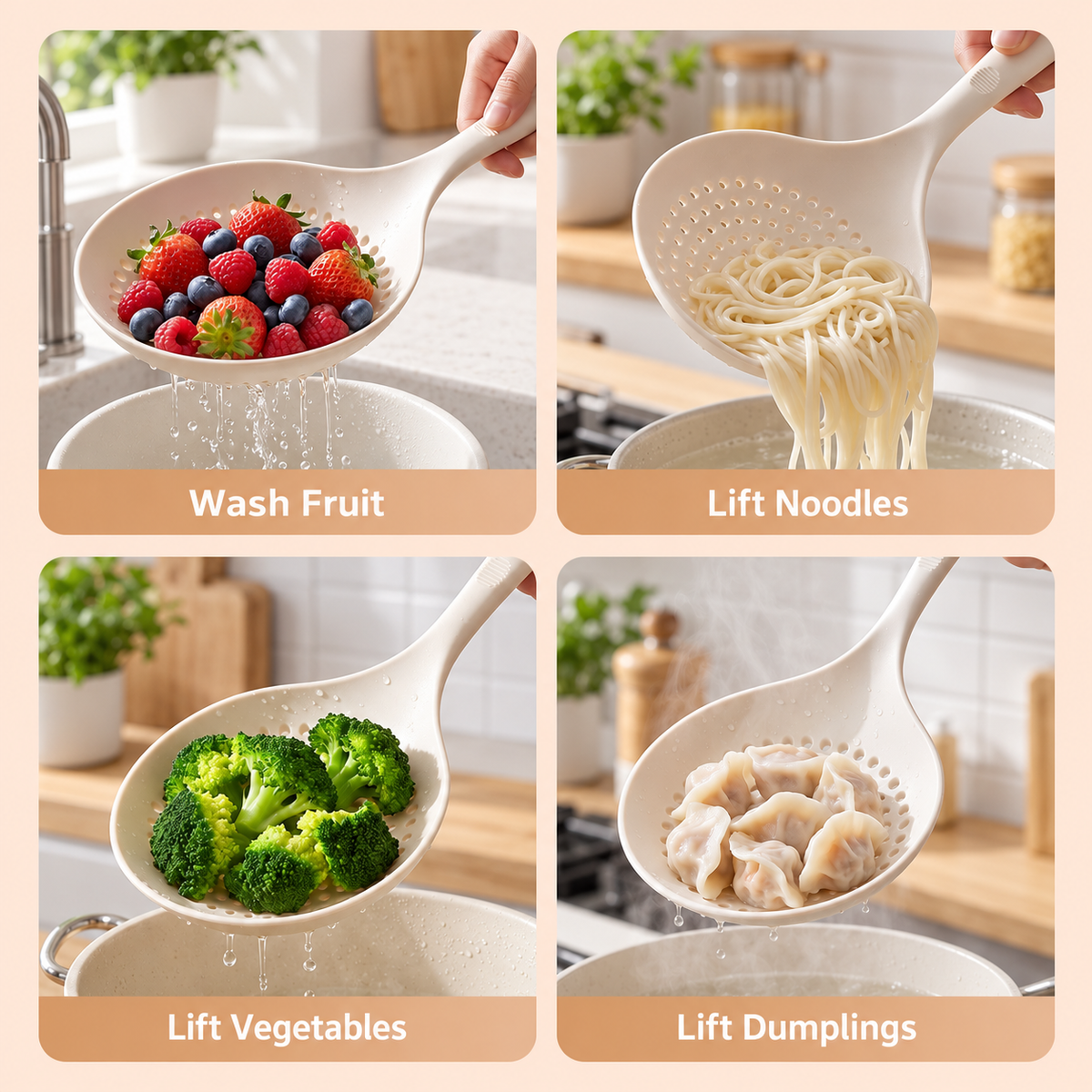 Heat Resistant Slotted Spoon Long Handle Kitchen Strainer Ladle