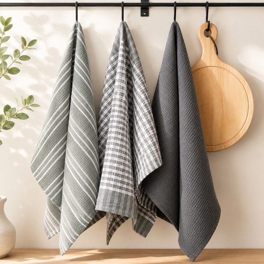 3-Pack Cotton Kitchen Towels, Absorbent Dish Cloths, Tea Towels & Table Mats