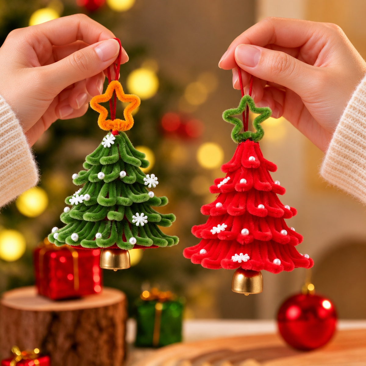 Christmas Tree Pipe Cleaner Hanging Ornament Handmade Style Holiday Car Decoration