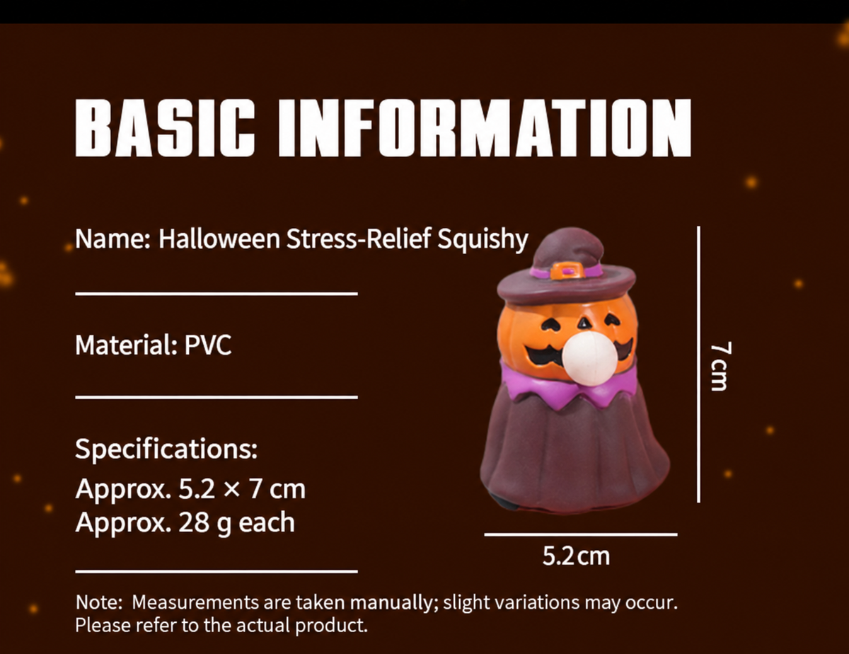 Halloween Stress Relief Squeeze Toy – Pumpkin, Frankenstein and Ghost Plastic Squishy Party Favor