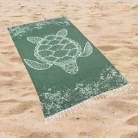 Oversized Ocean Turtle Print Beach Towel Rectangular Quick-Dry Absorbent Shawl Summer Beach Wrap Travel Blanket with Boho Tassel Trim