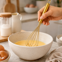 Gold Stainless Steel Balloon Whisk, Titanium Gold Plated Kitchen Wire Whisk