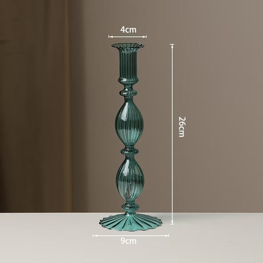 Vintage Glass Candle Holder – Elegant Ribbed Crystal Vase for Home Decoration