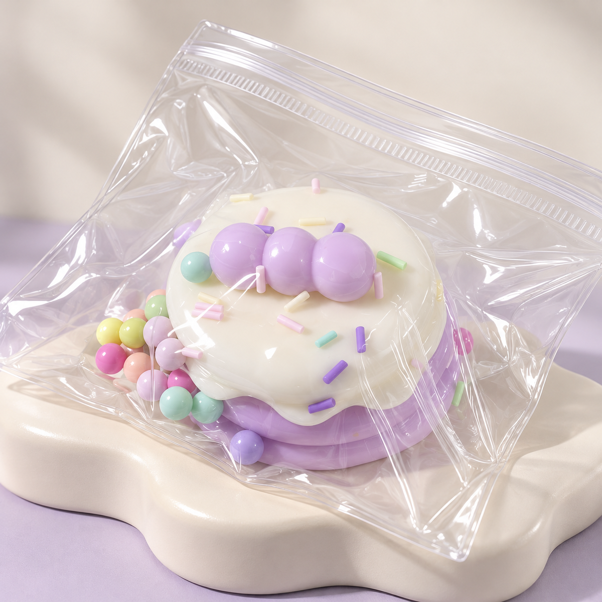 Pastel Cake Squishy Fidget Toy with Colorful Sprinkle Details