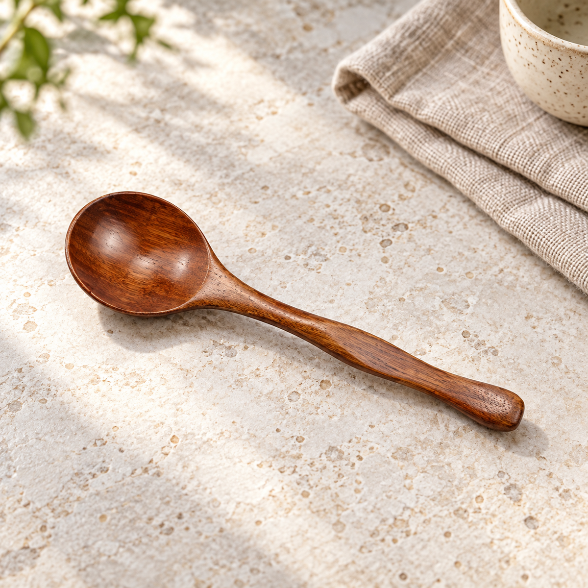 Small Nanmu Wood Dessert Spoon with Sculpted Handle