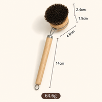 Long Handle Wooden Pot Brush with Replaceable Head – Natural Bristle Dish Scrubber for Pots, Pans, Cookware & Kitchen Cleaning