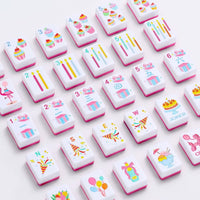 Mini Birthday Theme Mahjong Tiles Set, Cute Melamine Mahjong Game Tiles, Colorful Party Gift & Collectible Decoration