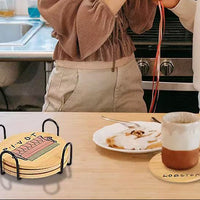 Wooden Coaster Set with Holder Table Drink Coasters