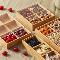 Bamboo Snack Box with Lid Compartment Storage Tray
