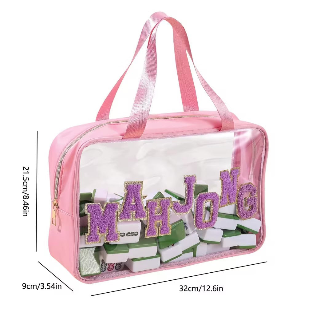 Portable Mahjong Storage Bag – Transparent Large Capacity Game Tile Organizer with Handle for Travel & Home