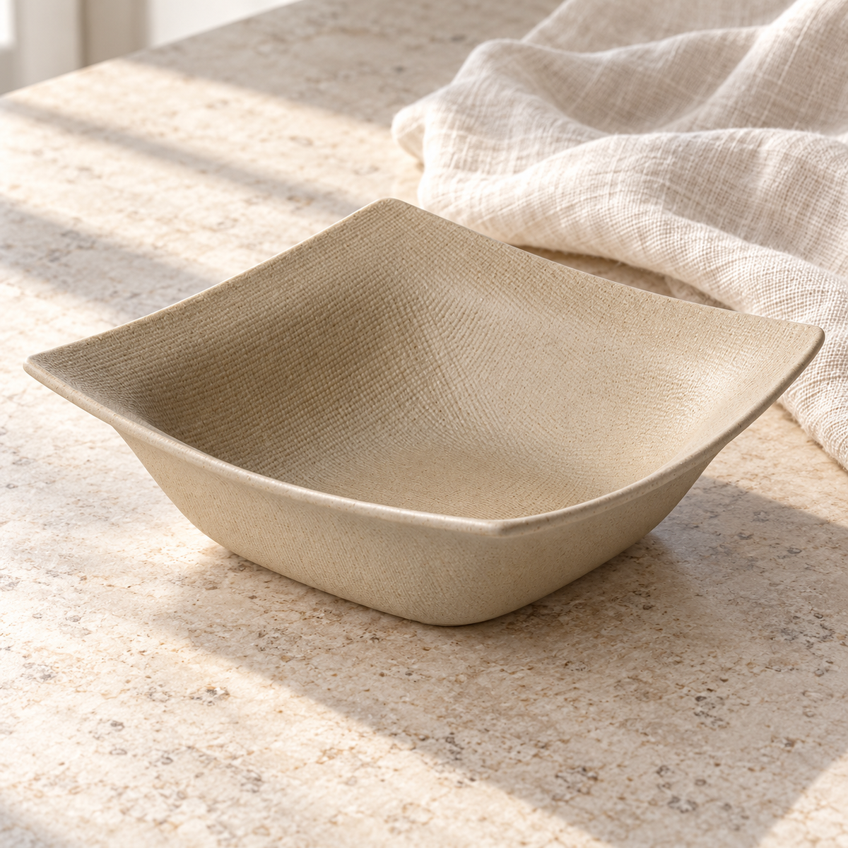 Textured Square Ceramic Bowl, Earthy Beige, 4.5, 6 or 8 Inch