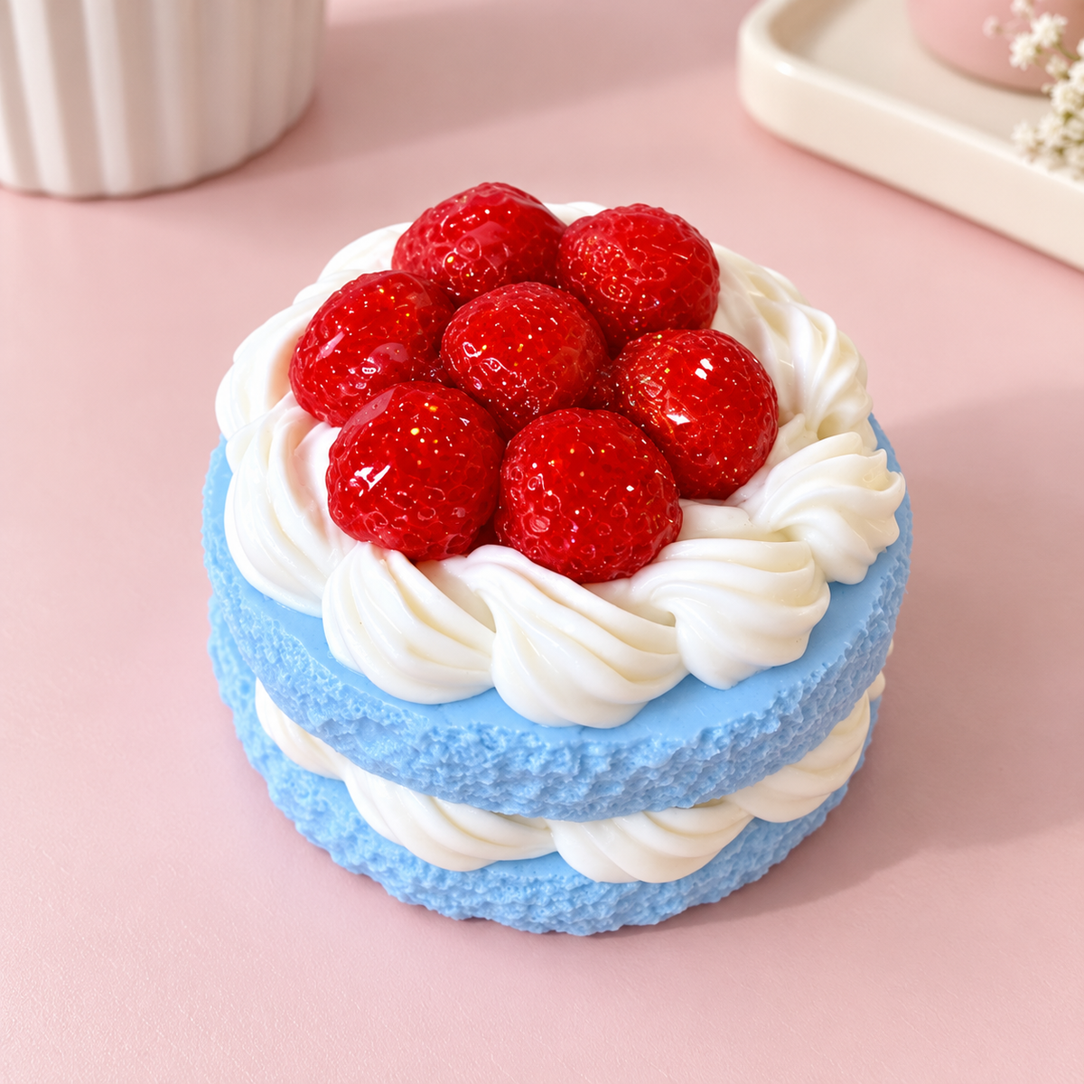 Blue Strawberry Cream Cake Squishy Squeeze Toy