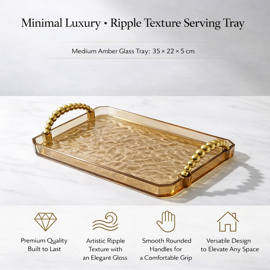 Amber Tone Ripple Texture Rectangular Plastic Tray Modern Serving Platter Warm Color Countertop Organizer Decorative Display Tray