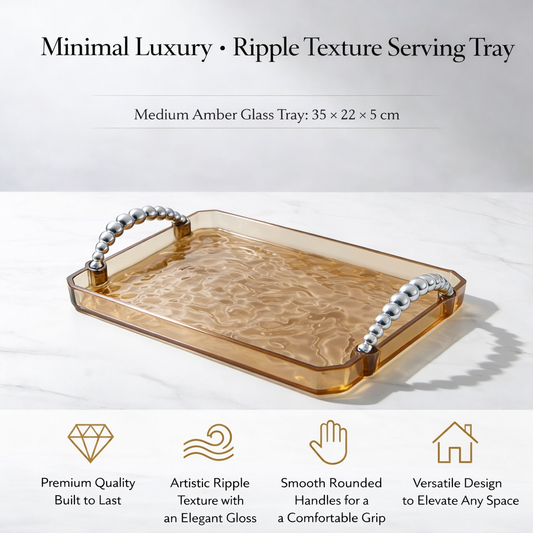 Warm Amber Ripple Finish Rectangular Plastic Serving Tray Modern Decorative Organizer Countertop Display Platter Home Use