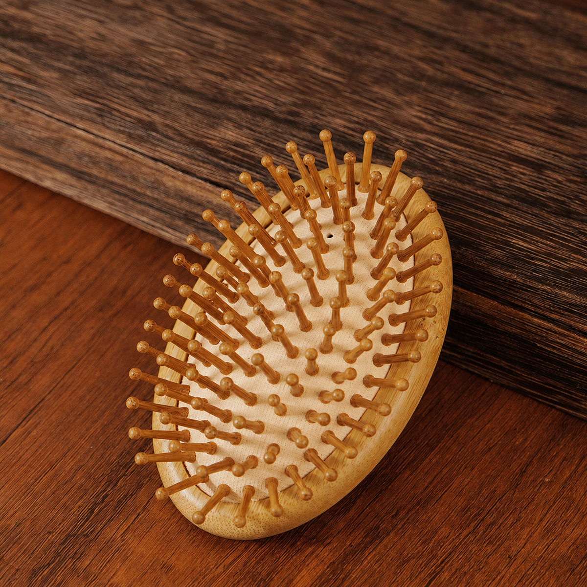 Mini Bamboo Cushion Hair Brush | Portable Oval Massage Comb for Detangling & Styling
