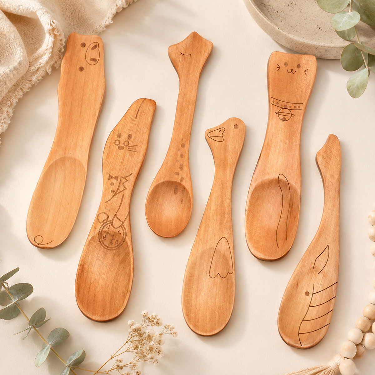 Cute Wooden Spoon | Cartoon Honey Jam Spoon for Kids Dining & Kitchen Accessories