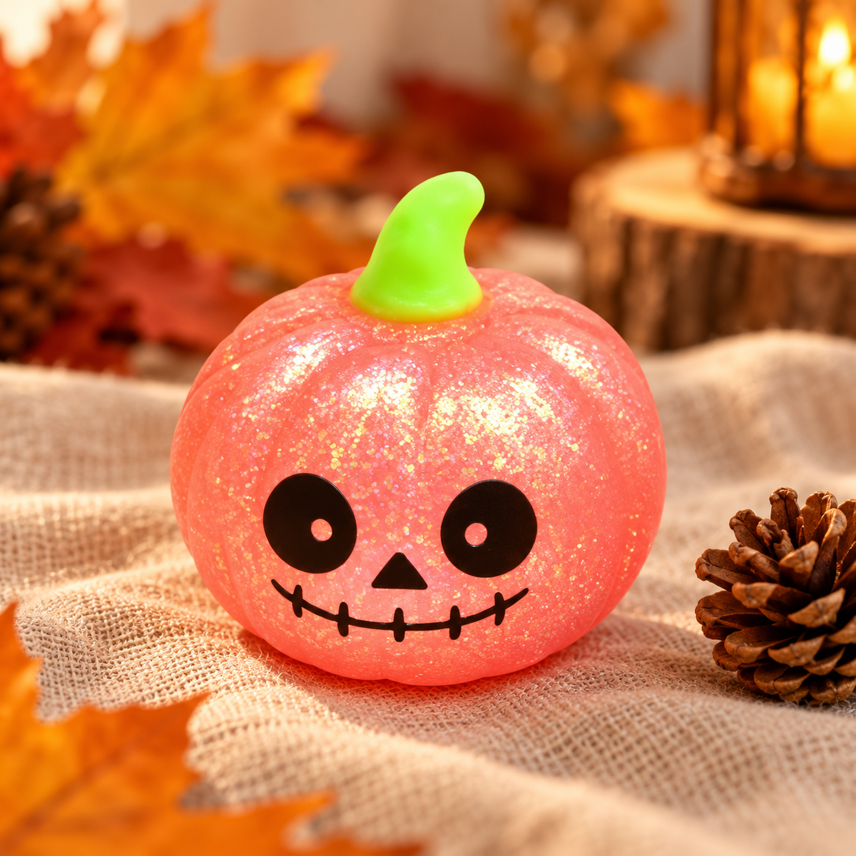 Glitter Pumpkin Squishy TPR Halloween Squeeze Toy Set (12PC)