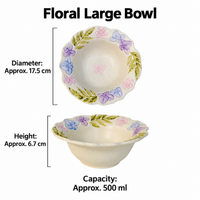 Pastel Floral Ceramic Dinnerware Set, 4 Pieces with Scalloped Edges