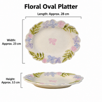 Pastel Floral Ceramic Dinnerware Set, 4 Pieces with Scalloped Edges