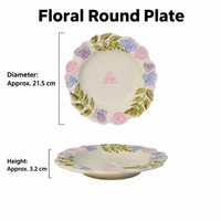Pastel Floral Ceramic Dinnerware Set, 4 Pieces with Scalloped Edges
